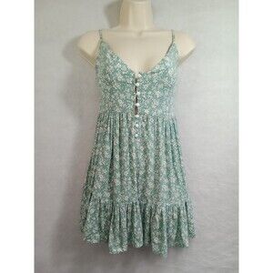 Zaful‎ Tank Sz 4 Small Green Floral Ruffled Pleated Button Adjustable Straps